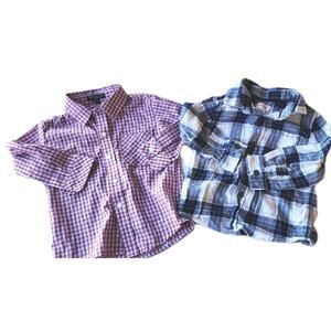 2T Lot Set 2 Little Boy Toddler Plaid Long Sleeve Button Tops Shirts Cat & Jack